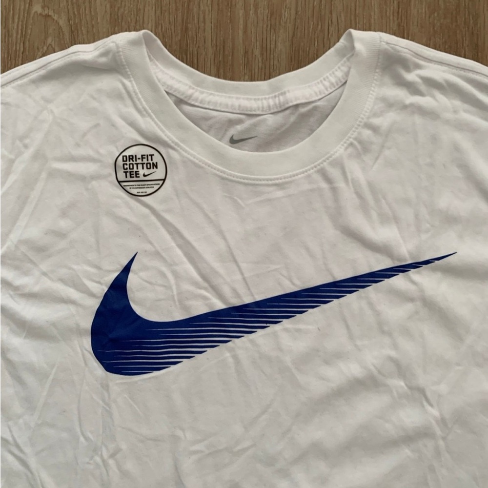 Nike White Tee with Blue Logo